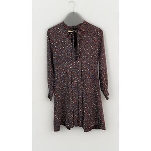 Madewell Women's 4 Black Colorful Stars 100% Silk Tie Neck Shift Dress